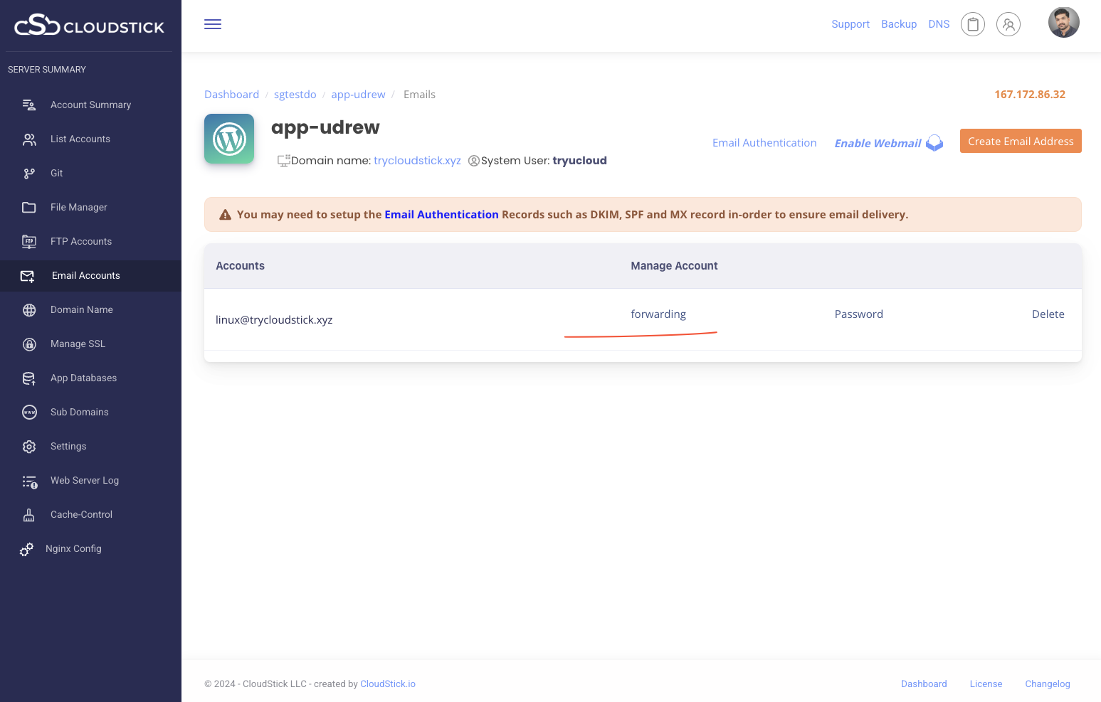 Email account listing